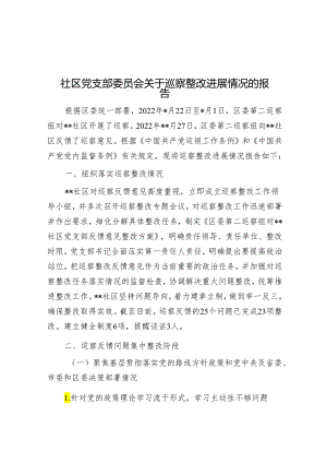 社区党支部委员会关于巡察整改进展情况的报告&巡察工作与组织工作贯通融合经验交流材料.docx