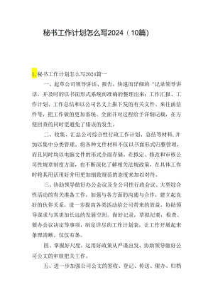 秘书工作计划怎么写2024（10篇）.docx