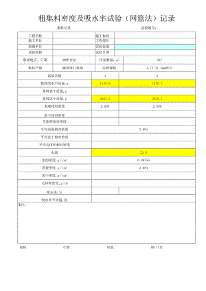 粗集料密度及吸水率试验（网篮法）记录表.docx