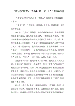 “遵守安全生产法当好第一责任人”的演讲稿.docx