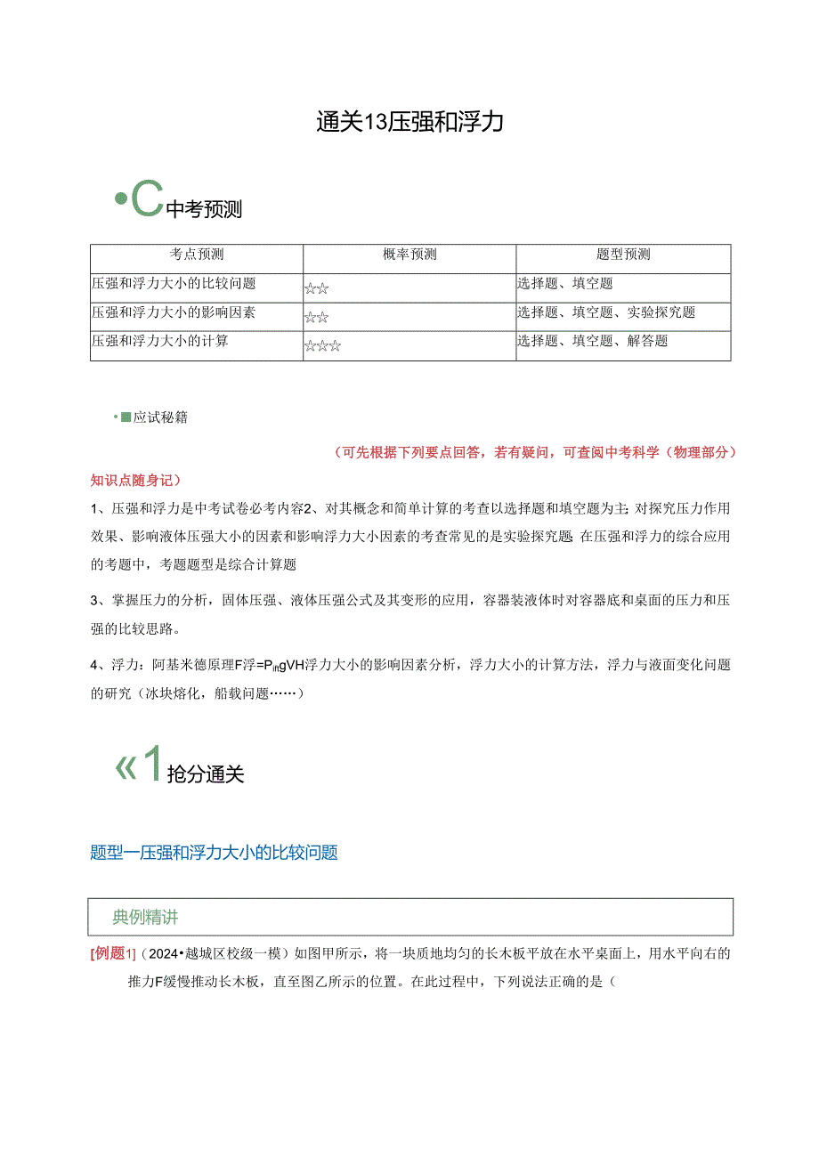 通关13 压强与浮力(解析版).docx_第1页