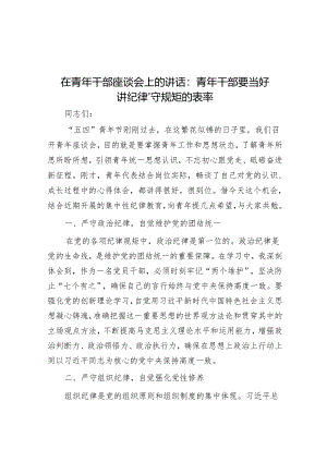 在青年干部座谈会上的讲话：青年干部要当好讲纪律、守规矩的表率.docx