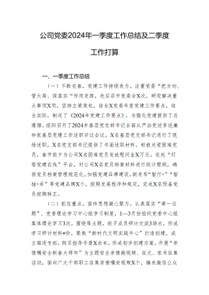 公司党委2024年一季度工作总结及二季度工作打算.docx