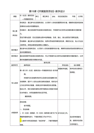 湘人版劳动实践七年级下册任务五项目3、开展服务劳动 教案.docx