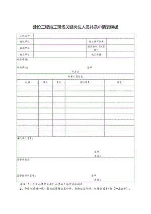 建设工程施工现场关键岗位人员补录申请表模板.docx
