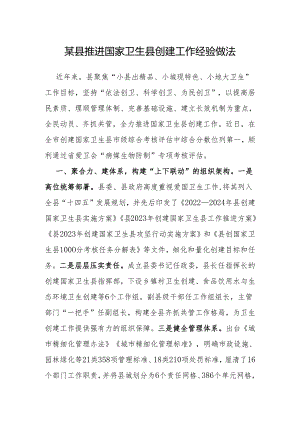 经验做法：推进国家卫生县创建工作（县级）.docx