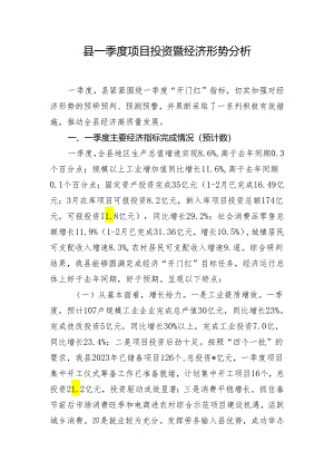 县一季度项目投资暨经济形势分析.docx