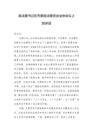 政法委书记在市委政法委员会全体会议上的讲话.docx