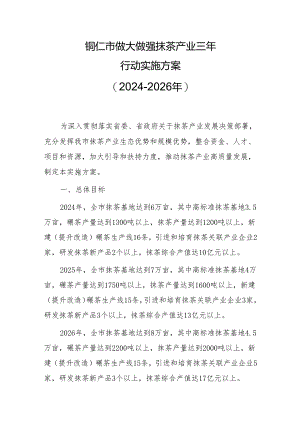 铜仁市做大做强抹茶产业三年行动实施方案（2024-2026年）.docx