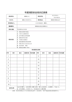 年度消防安全培训记录表（精选5份）.docx