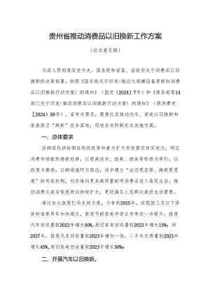 贵州省推动消费品以旧换新工作方案（征求意见稿）.docx