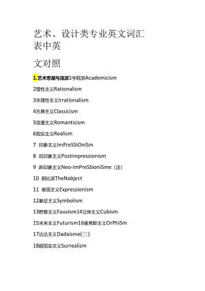 艺术、设计类专业英文词汇表中英文对照全套.docx