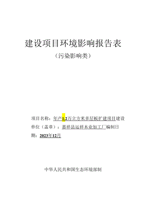 年产1.2万立方米多层板扩建项目环境影响报告表.docx