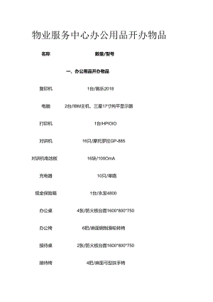 物业服务中心办公用品开办物品全套.docx