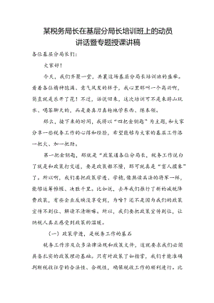 某税务局长在基层分局长培训班上的动员讲话暨专题授课讲稿.docx