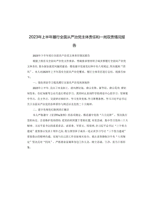 2023年上半年履行全面从严治党主体责任和一岗双责情况报告.docx