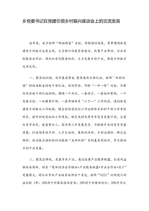 乡党委书记在党建引领乡村振兴座谈会上的交流发言.docx