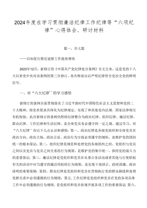 2024年度在学习贯彻廉洁纪律工作纪律等“六项纪律”心得体会、研讨材料.docx