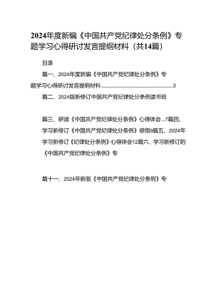 2024年度新编《中国共产党纪律处分条例》专题学习心得研讨发言提纲材料14篇供参考.docx