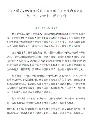 深入学习2024年整治群众身边的不正之风和腐败问题工作研讨材料、学习心得.docx
