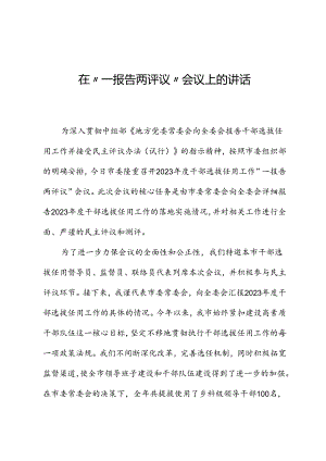 在“一报告两评议”会议上的讲话.docx