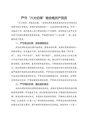 基层干部围绕“六大纪律”的交流研讨材料：严守“六大纪律”做合格共产党员.docx