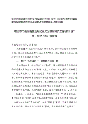 2篇范文 在2024年全市市级层面整治形式主义为基层减负工作机制（扩大）会议上的汇报.docx