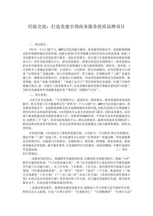 经验交流：打造党建引领政务服务优质品牌项目.docx