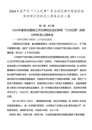2024年度严守“六大纪律”争当讲纪律守规矩的表率的研讨材料及心得体会共八篇.docx