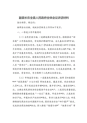 副县长在全县人民政府全体会议讲话材料.docx