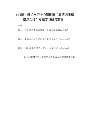 （10篇）理论学习中心组围绕“廉洁纪律和群众纪律”专题学习研讨发言.docx