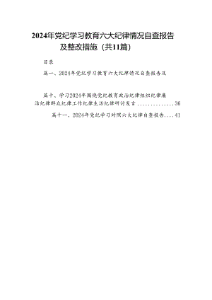 2024年党纪学习教育六大纪律情况自查报告及整改措施（共11篇）.docx