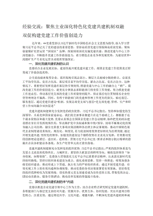经验交流： 聚焦主业深化特色化党建共建机制双融双促构建党建工作价值创造力.docx
