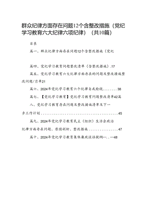 （10篇）群众纪律方面存在问题12个含整改措施（党纪学习教育六大纪律六项纪律）范文.docx