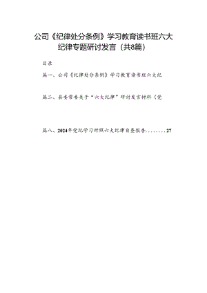 公司《纪律处分条例》学习教育读书班六大纪律专题研讨发言（8篇合集）.docx