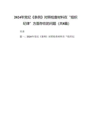 2024年党纪《条例》对照检查材料在“组织纪律”方面存在的问题8篇（最新版）.docx