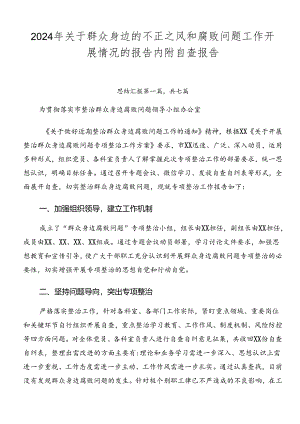 2024年关于群众身边的不正之风和腐败问题工作开展情况的报告内附自查报告.docx