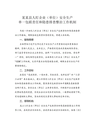 某某县人盯企业（单位）安全生产单一包联责任和隐患排查整治工作机制.docx