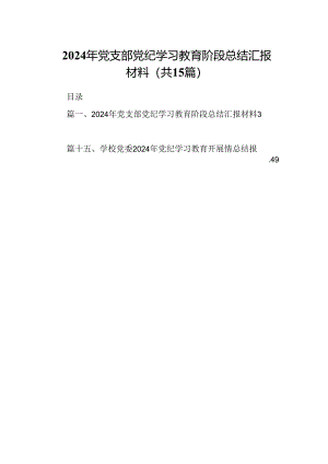 （15篇）2024年党支部党纪学习教育阶段总结汇报材料（详细版）.docx