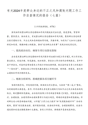 有关2024年度群众身边的不正之风和腐败问题工作工作自查情况的报告（七篇）.docx