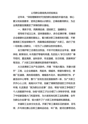 公司群众路线亮点经验做法.docx