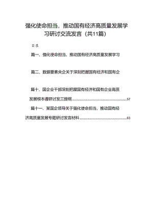 强化使命担当推动国有经济高质量发展学习研讨交流发言11篇供参考.docx