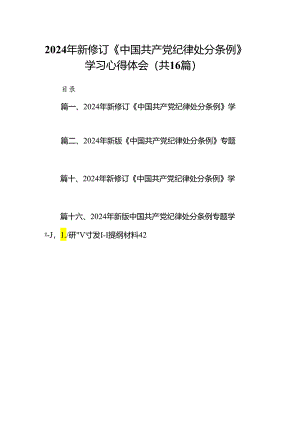 2024年新修订《中国共产党纪律处分条例》学习心得体会范文16篇（详细版）.docx
