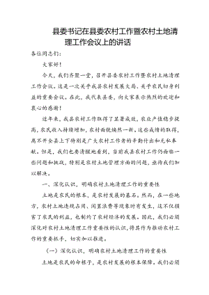 县委书记在县委农村工作暨农村土地清理工作会议上的讲话.docx