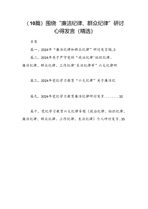 （10篇）围绕“廉洁纪律、群众纪律”研讨心得发言（精选）.docx