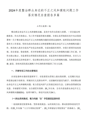 2024年度整治群众身边的不正之风和腐败问题工作落实情况自查报告多篇.docx