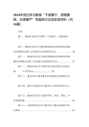 （16篇）2024年党纪学习教育“干部要干、思路要明、纪律要严”专题研讨交流发言材料资料供参考.docx