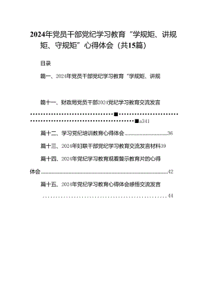 （15篇）2024年党员干部党纪学习教育“学规矩、讲规矩、守规矩”心得体会范文精选.docx