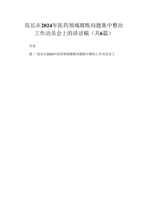 院长在2024年医药领域腐败问题集中整治工作动员会上的讲话稿（共6篇）.docx