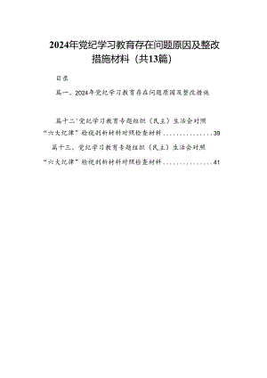2024年党纪学习教育存在问题原因及整改措施材料（共13篇）.docx